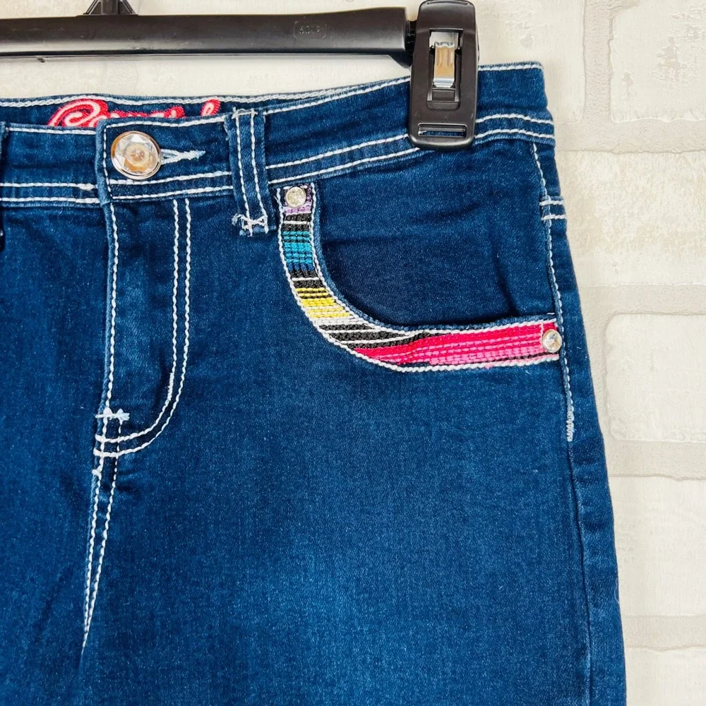 Dark Wash Girls' Flared Jeans with Pink Accent Stretch Denim